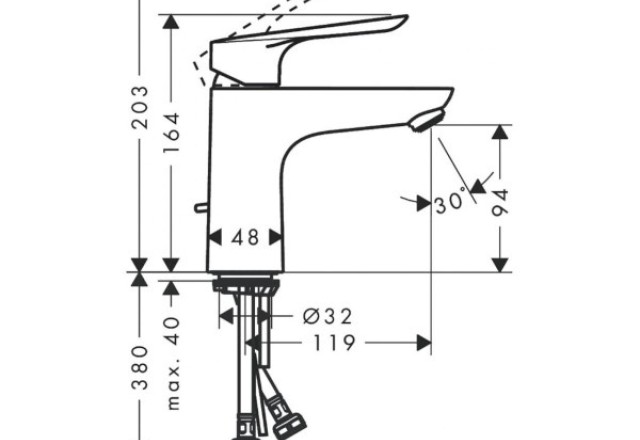 armatura za umivalnik, povišana L, Hansgrohe Logis E