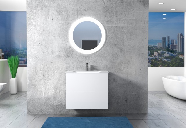 Kopalniški blok z vgradnim umivalnikom 80cm in okroglim ogledalom