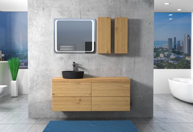 kopalniški blok z dvema zgornjima omaricama, hrast natur