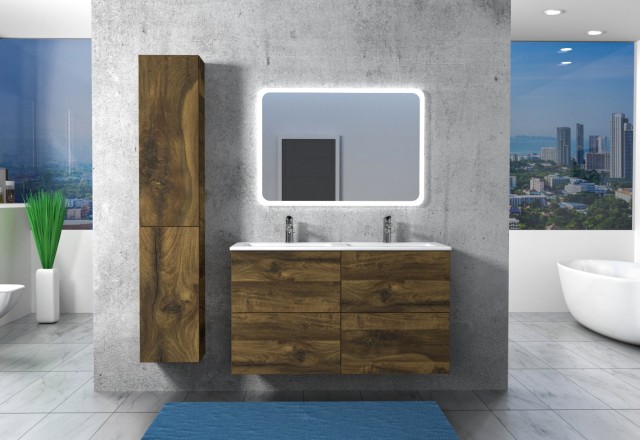 kopalniški blok 120cm  z dvojnim vgradnim umivalnikom, Hunton Eiche dunkel