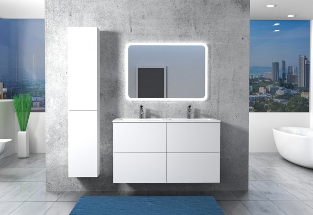 kopalniški blok 120cm  z dvojnim vgradnim umivalnikom, bela matt